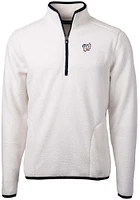 Cutter and Buck Washington Nationals Mens White Cascade Eco Sherpa Fleece Long Sleeve Qtr Zip Pu..
