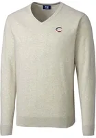 Cutter and Buck Cincinnati Reds Mens Oatmeal Americana Lakemont Long Sleeve Sweater