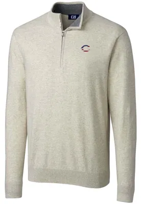 Cutter and Buck Cincinnati Reds Mens Oatmeal Americana Lakemont Long Sleeve 1/4 Zip Pullover