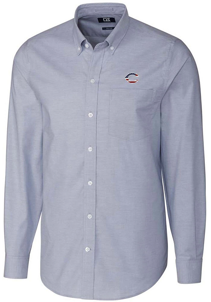 Cutter and Buck Cincinnati Reds Mens Light Blue Stretch Oxford Long Sleeve Dress Shirt