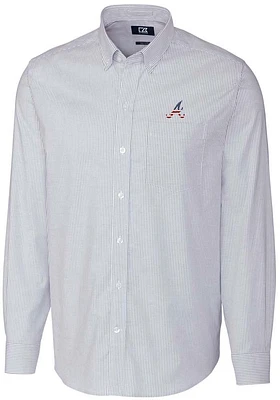 Cutter and Buck Atlanta Braves Mens Light Blue Stretch Oxford Stripe Long Sleeve Dress Shirt