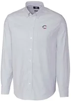 Cutter and Buck Cincinnati Reds Mens Light Blue Stretch Oxford Stripe Long Sleeve Dress Shirt