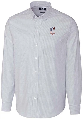 Cutter and Buck Cleveland Guardians Mens Light Blue Stretch Oxford Stripe Long Sleeve Dress Shir..