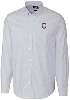 Cutter and Buck Cleveland Guardians Mens Light Blue Stretch Oxford Stripe Long Sleeve Dress Shir..