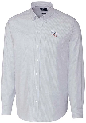 Cutter and Buck Kansas City Royals Mens Light Blue Stretch Oxford Stripe Long Sleeve Dress Shirt
