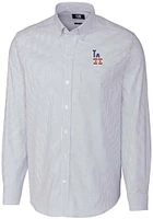 Cutter and Buck Los Angeles Dodgers Mens Light Blue Stretch Oxford Stripe Long Sleeve Dress Shir..