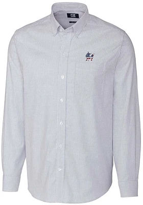 Cutter and Buck Miami Marlins Mens Light Blue Stretch Oxford Stripe Long Sleeve Dress Shirt