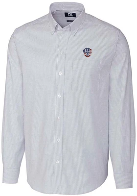 Cutter and Buck Milwaukee Brewers Mens Light Blue Stretch Oxford Stripe Long Sleeve Dress Shirt