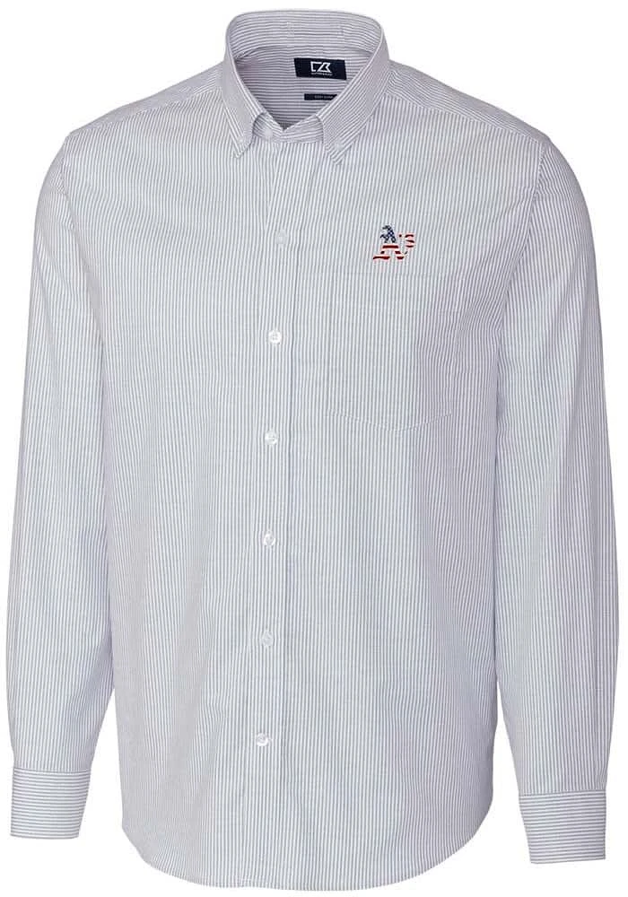 Cutter and Buck Oakland Athletics Mens Light Blue Stretch Oxford Stripe Long Sleeve Dress Shirt