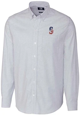 Cutter and Buck Seattle Mariners Mens Light Blue Stretch Oxford Stripe Long Sleeve Dress Shirt