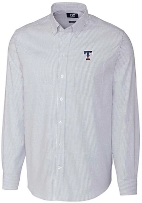 Cutter and Buck Texas Rangers Mens Light Blue Stretch Oxford Stripe Long Sleeve Dress Shirt