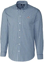 Cutter and Buck Atlanta Braves Mens Navy Blue Americana Easy Care Gingham Long Sleeve Dress Shirt