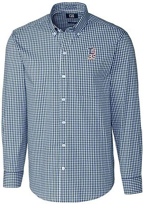 Cutter and Buck Boston Red Sox Mens Navy Blue Americana Easy Care Gingham Long Sleeve Dress Shirt