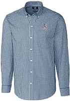 Cutter and Buck Boston Red Sox Mens Navy Blue Americana Easy Care Gingham Long Sleeve Dress Shirt
