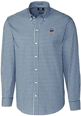Cutter and Buck Chicago Cubs Mens Navy Blue Americana Easy Care Gingham Long Sleeve Dress Shirt