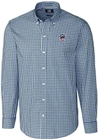 Cutter and Buck Chicago Cubs Mens Navy Blue Americana Easy Care Gingham Long Sleeve Dress Shirt
