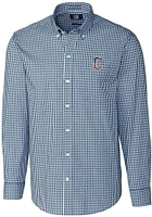 Cutter and Buck Cleveland Guardians Mens Navy Blue Easy Care Gingham Long Sleeve Dress Shirt