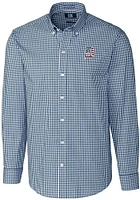 Cutter and Buck Detroit Tigers Mens Navy Blue Americana Easy Care Gingham Long Sleeve Dress Shirt