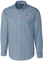 Cutter and Buck Los Angeles Dodgers Mens Navy Blue Easy Care Gingham Long Sleeve Dress Shirt