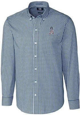 Cutter and Buck Los Angeles Angels Mens Navy Blue Americana Easy Care Gingham Long Sleeve Dress Sh..