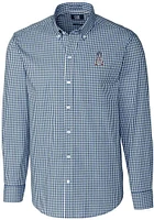 Cutter and Buck Los Angeles Angels Mens Navy Blue Americana Easy Care Gingham Long Sleeve Dress Sh..