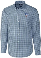 Cutter and Buck New York Mets Mens Navy Blue Easy Care Gingham Long Sleeve Dress Shirt