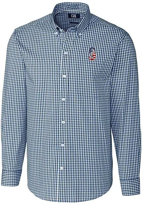 Cutter and Buck Seattle Mariners Mens Navy Blue Americana Easy Care Gingham Long Sleeve Dress Shir..