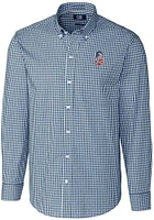 Cutter and Buck Seattle Mariners Mens Navy Blue Americana Easy Care Gingham Long Sleeve Dress Shir..