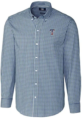 Cutter and Buck Texas Rangers Mens Navy Blue Easy Care Gingham Long Sleeve Dress Shirt