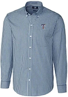 Cutter and Buck Texas Rangers Mens Navy Blue Easy Care Gingham Long Sleeve Dress Shirt
