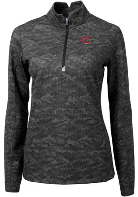 Cutter and Buck Cincinnati Reds Womens Black Traverse Camo 1/4 Zip Pullover