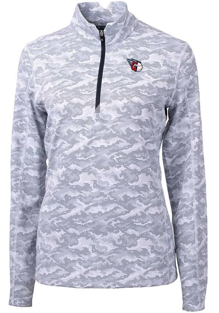 Cutter and Buck Cleveland Guardians Womens Charcoal Traverse Camo Qtr Zip