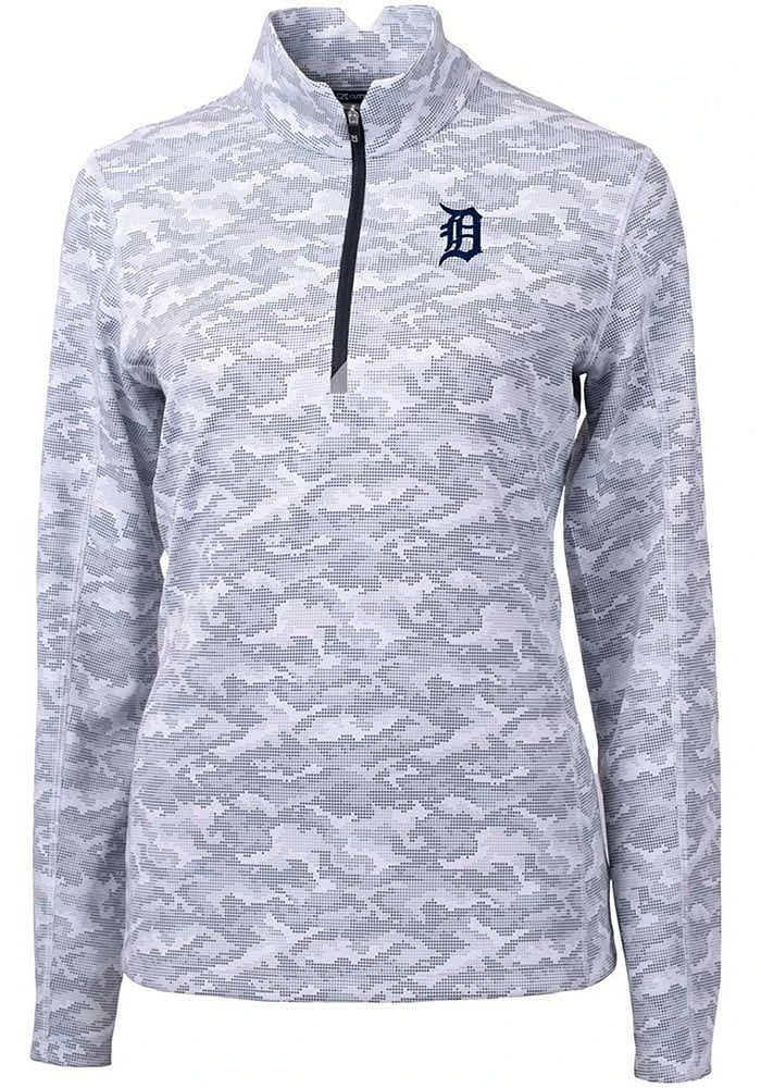 Cutter and Buck Detroit Tigers Womens Charcoal Traverse Camo Qtr Zip