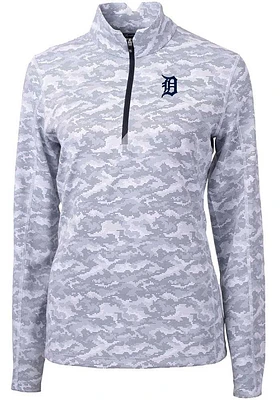 Cutter and Buck Detroit Tigers Womens Charcoal Traverse Camo Qtr Zip