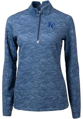 Cutter and Buck Kansas City Royals Womens Navy Blue Traverse Camo Qtr Zip