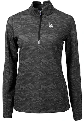 Cutter and Buck Los Angeles Dodgers Womens Black Traverse Camo Qtr Zip