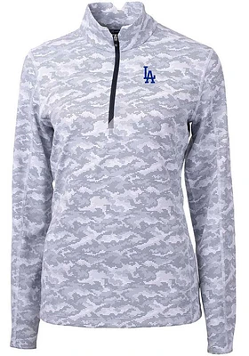 Cutter and Buck Los Angeles Dodgers Womens Charcoal Traverse Camo Qtr Zip