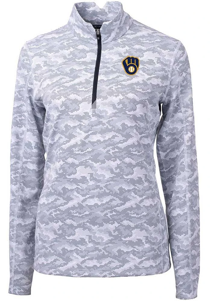 Cutter and Buck Milwaukee Brewers Womens Charcoal Traverse Camo Qtr Zip