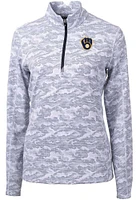 Cutter and Buck Milwaukee Brewers Womens Charcoal Traverse Camo Qtr Zip
