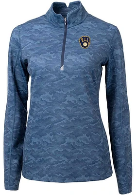 Cutter and Buck Milwaukee Brewers Womens Navy Blue Traverse Camo Qtr Zip
