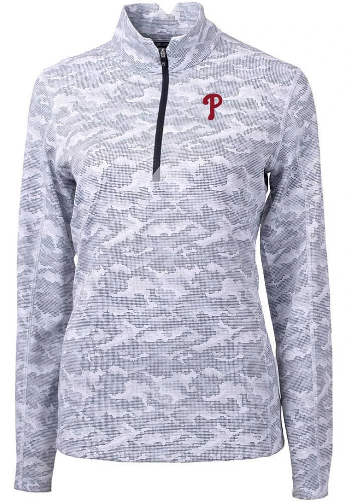 Cutter and Buck Philadelphia Phillies Womens Charcoal Traverse Camo Qtr Zip