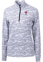 Cutter and Buck Philadelphia Phillies Womens Charcoal Traverse Camo Qtr Zip
