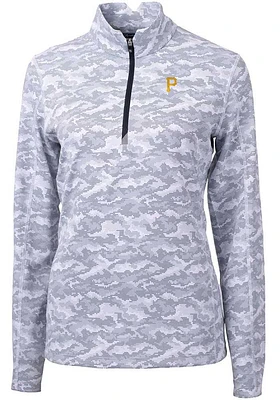 Cutter and Buck Pittsburgh Pirates Womens Charcoal Traverse Camo Qtr Zip