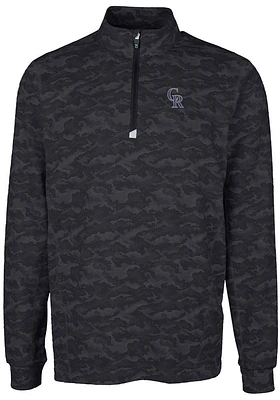 Cutter and Buck Colorado Rockies Mens Black Traverse Camo Print Big Tall Qtr Zip