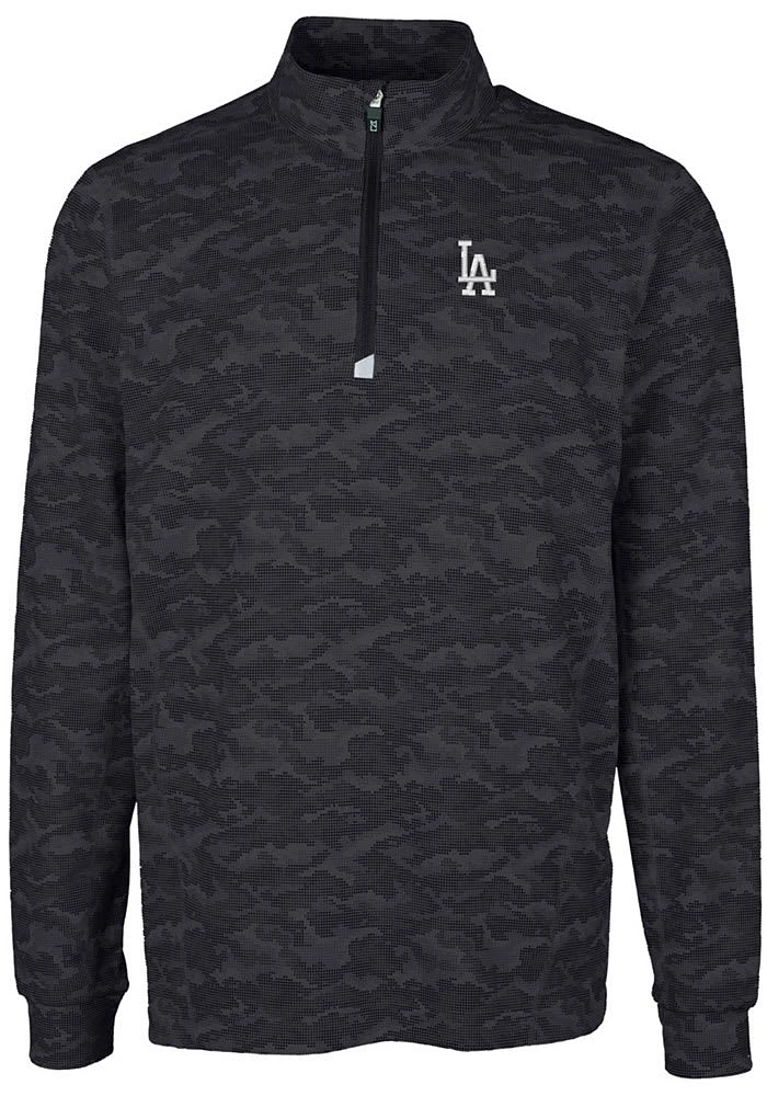 Cutter and Buck Los Angeles Dodgers Mens Black Traverse Camo Print Big Tall Qtr Zip