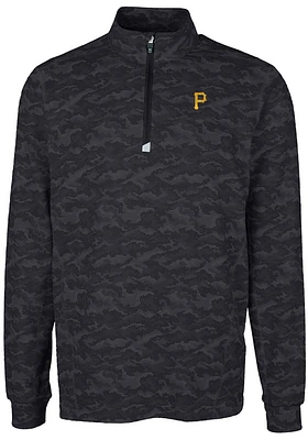 Cutter and Buck Pittsburgh Pirates Mens Black Traverse Camo Print Big Tall Qtr Zip