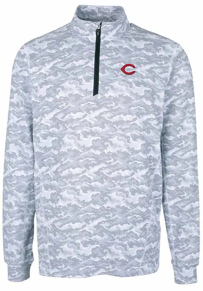 Cutter and Buck Cincinnati Reds Mens Charcoal Traverse Camo Print Big Tall 1/4 Zip Pullover