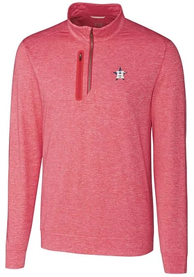 Cutter and Buck Houston Astros Mens Red Stealth Heathered Long Sleeve Qtr Zip Pullover