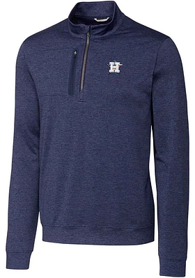 Cutter and Buck Houston Astros Mens Navy Blue Stealth Heathered Long Sleeve Qtr Zip Pullover
