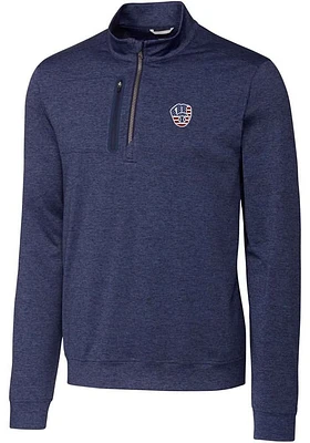 Cutter and Buck Milwaukee Brewers Mens Navy Blue Stealth Heathered Long Sleeve Qtr Zip Pullover
